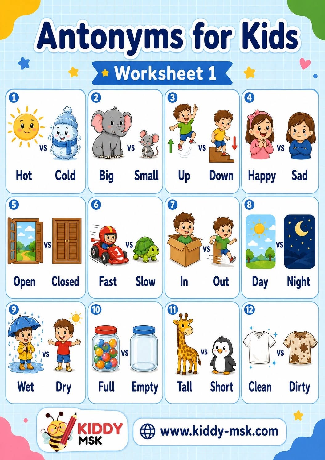 Antonyms for Kids — 60 de antonime ilustrate — prima pagină